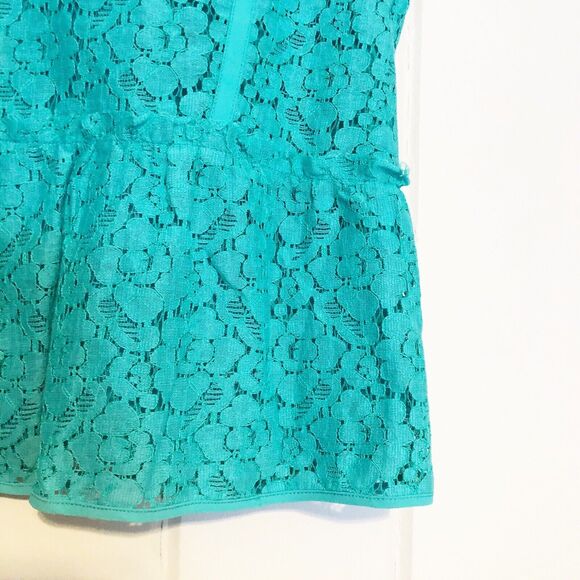 Ann Taylor Structured Peplum Blouse Capped Sleeves Size 16 NWT Turquoise Blue - Picture 3 of 11